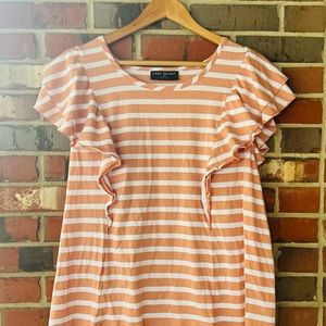 Striped tee shirt with ruffle detail